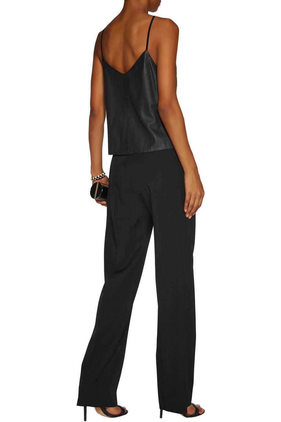 MICHELLE MASON BLACK PYTHON EFFECT LEATHER CAMISOLE US 2 UK 6