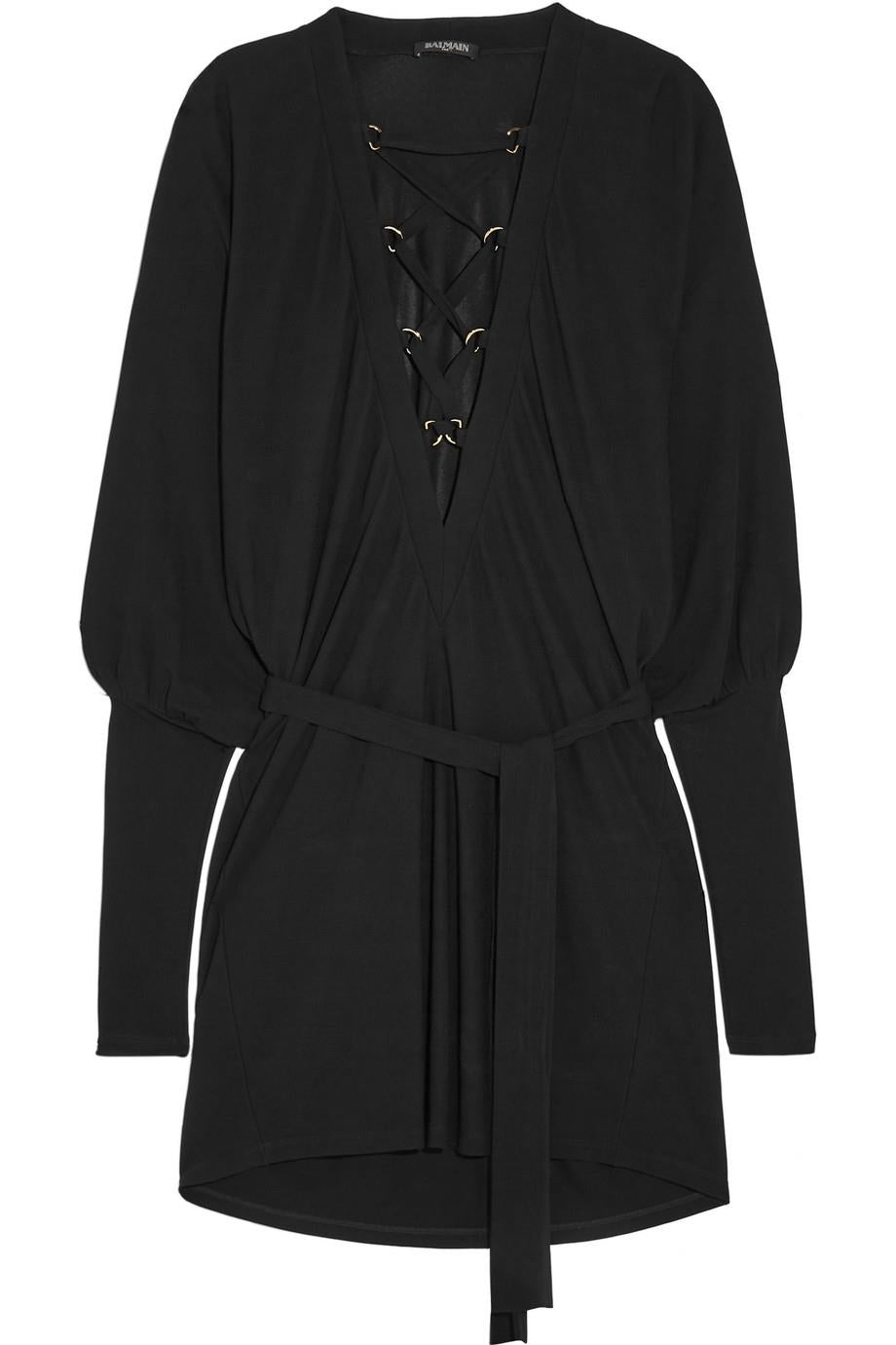 BALMAIN LACE UP CREPE MINI DRESS FR 36 UK 8