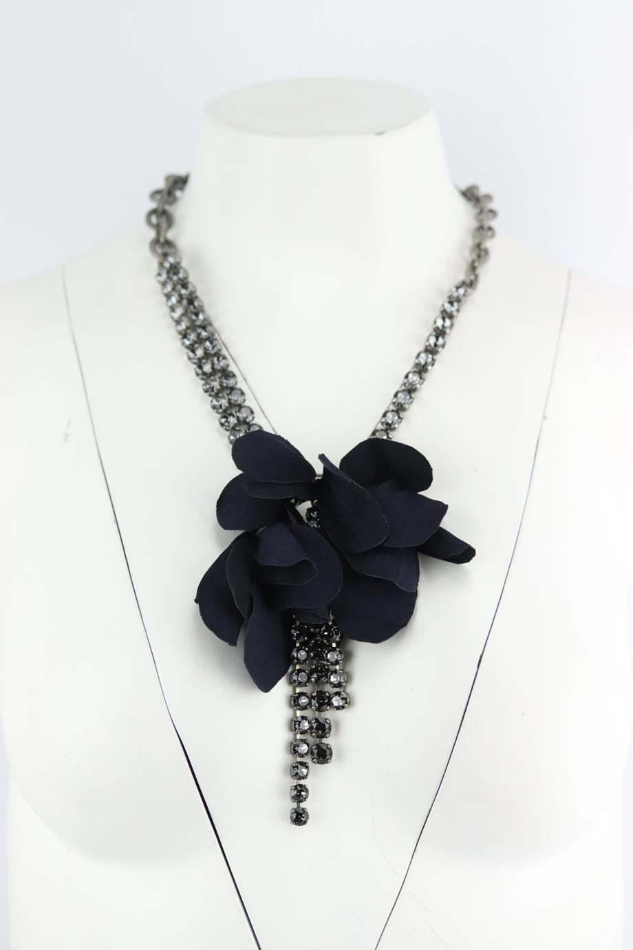 LANVIN SILK FLOWER AND CRYSTAL EMBELLISHED CHAIN NECKLACE