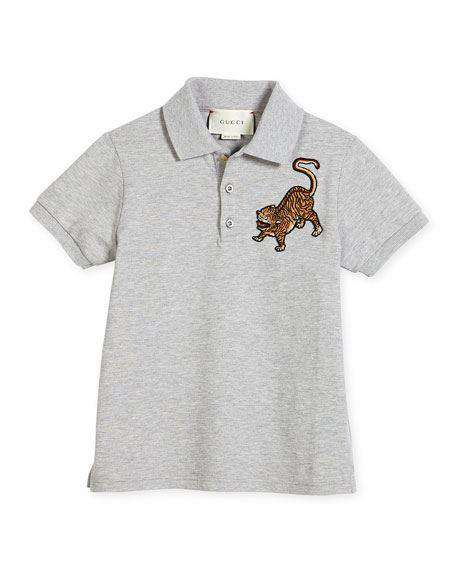 GUCCI BABY BOYS GREY TIGER POLO SHIRT 12-18 MONTHS