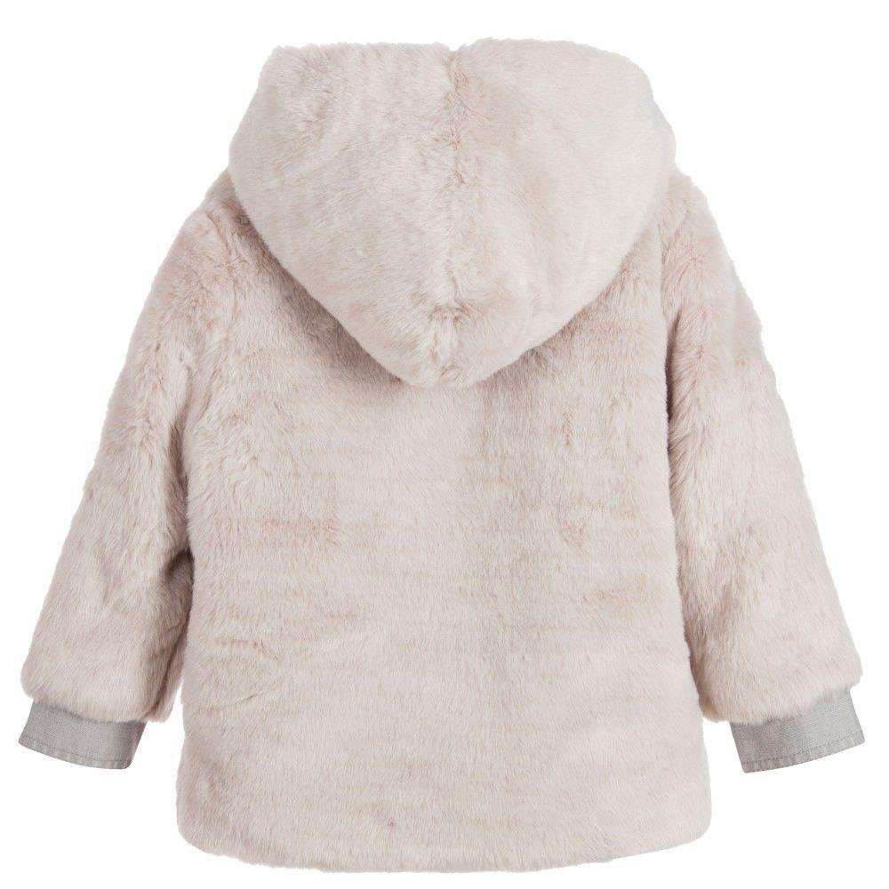 STELLA MCCARTNEY KIDS GIRLS GREY SYNTHETIC FUR TREASURE HOODED COAT 4 YEARS
