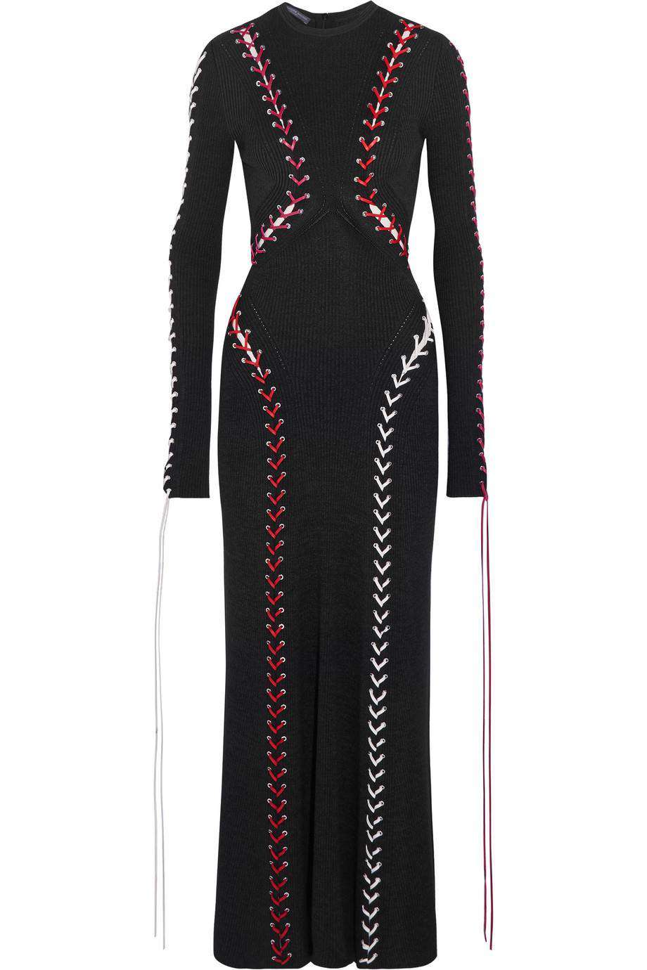 ALEXANDER MCQUEEN WHIPSTITCHED RIBBED-KNIT MAXI DRESS XSMALL
