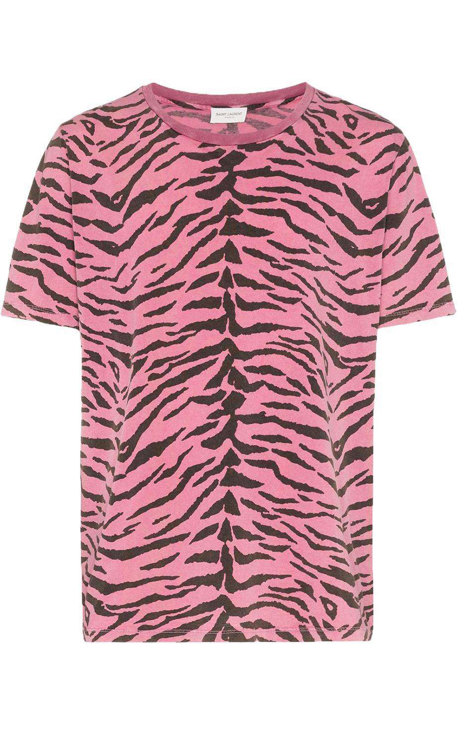 SAINT LAURENT ZEBRA PRINT COTTON JERSEY T-SHIRT SMALL