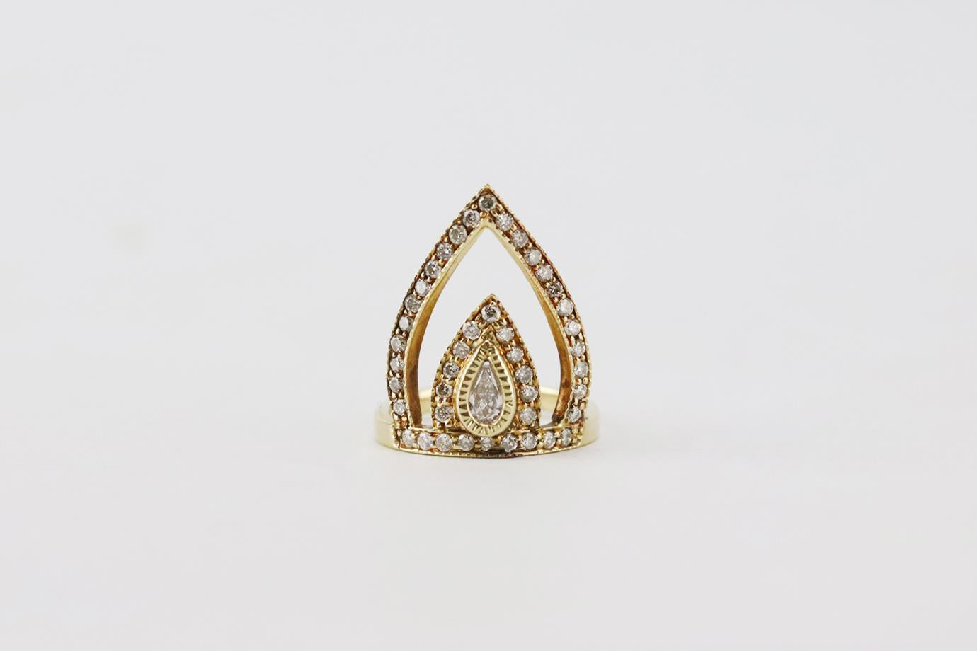 JACQUIE AICHE 14K YELLOW GOLD DIAMOND MITRE STACK RING 13 MM