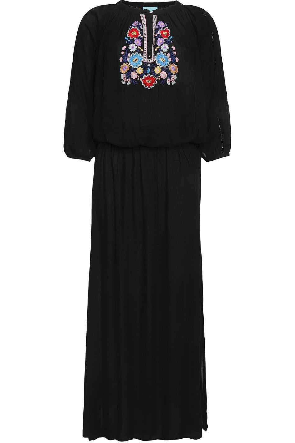 MELISSA ODABASH SIENNA EMBROIDERED VOILE MAXI DRESS SMALL