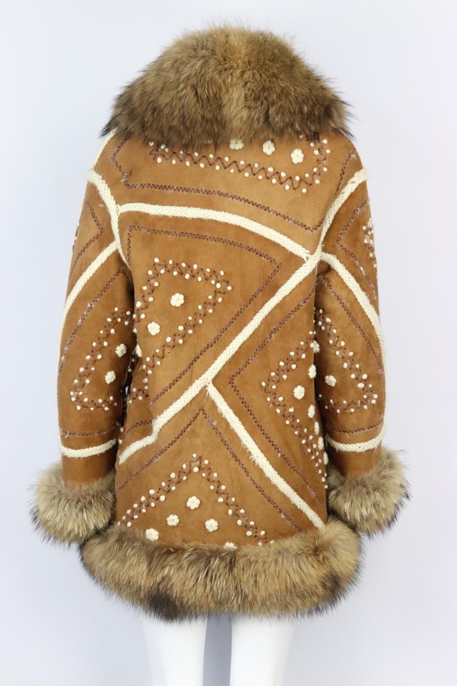GUERRIERO FOX FUR TRIMMED SHEARLING AND SUEDE COAT IT 40 UK 8