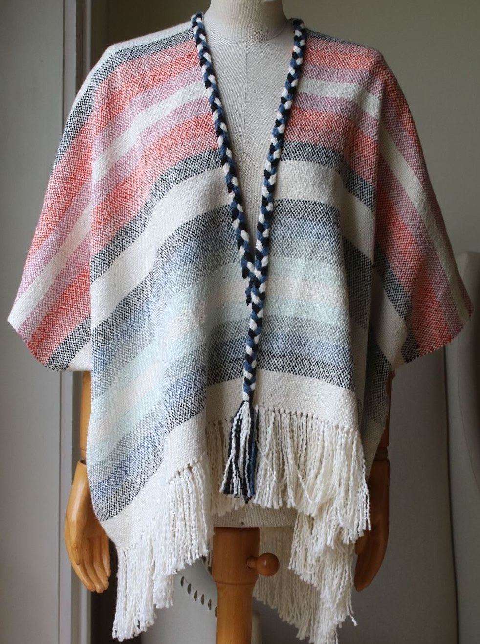 ULLA JOHNSON GEORGIA STRIPED COTTON PONCHO ONE SIZE