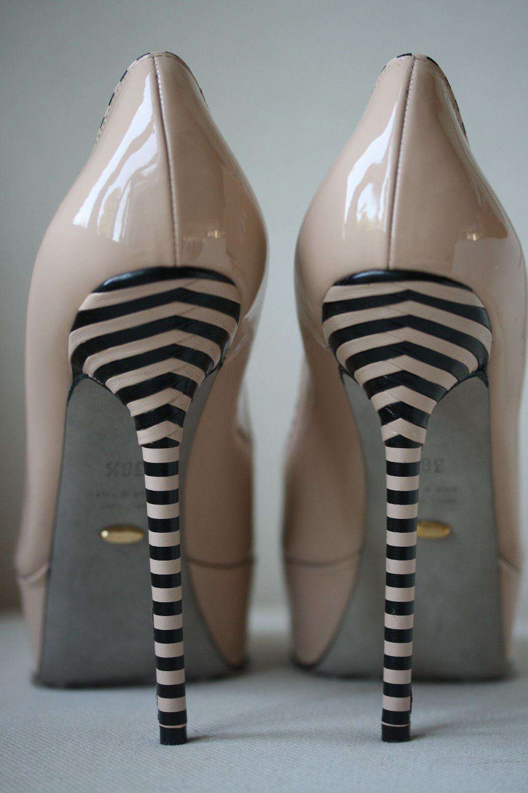 SERGIO ROSSI OPTIKALA PATENT NUDE STRIPED HEELS EU 38.5 UK 5.5