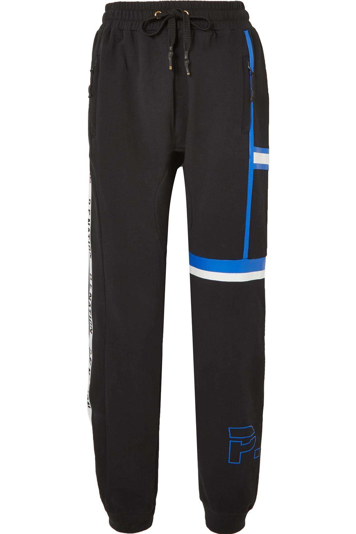 P.E NATION ROOKIE PRINTED STRETCH COTTON JERSEY TRACK PANTS XSMALL