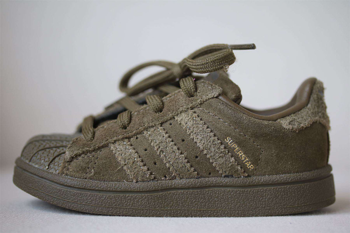 ADIDAS ORIGINALS SUPERSTAR KIDS KHAKI SUEDE TRAINERS EU 23 UK 6