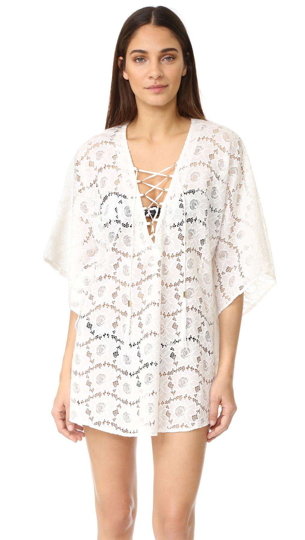 MELISSA ODABASH CINDY LACE-UP LACE COVER-UP ONE SIZE