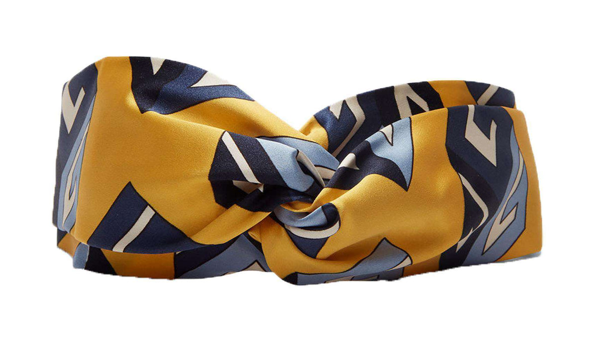 GUCCI CUBE PRINTED TWISTED SILK SATIN HEADBAND