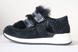 DOLCE AND GABBANA BABY BLACK LEATHER AND FUR SCRATCH SNEAKERS EU 24 UK 6