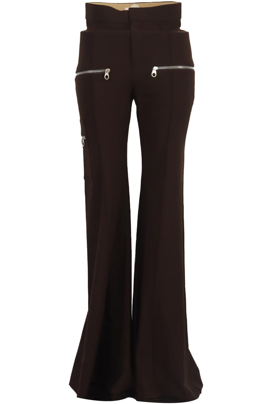CHLOÉ ZIP DETAILED STRETCH WOOL FLARED PANTS FR 36 UK 8
