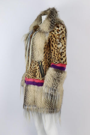 EMILIO PUCCI LEOPARD PRINT FOX, RABBIT AND MINK FUR COAT IT 40 UK 8