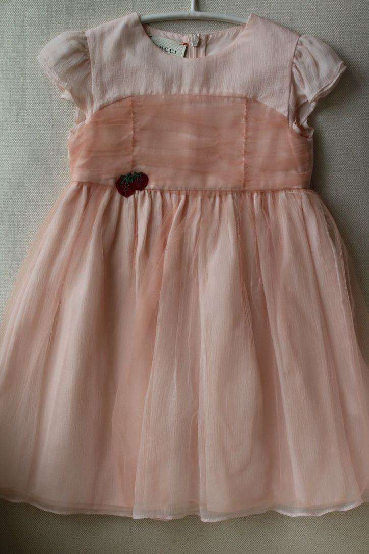 GUCCI BABY GIRLS PINK STRAWBERRY SILK TULLE DRESS 36 MONTHS