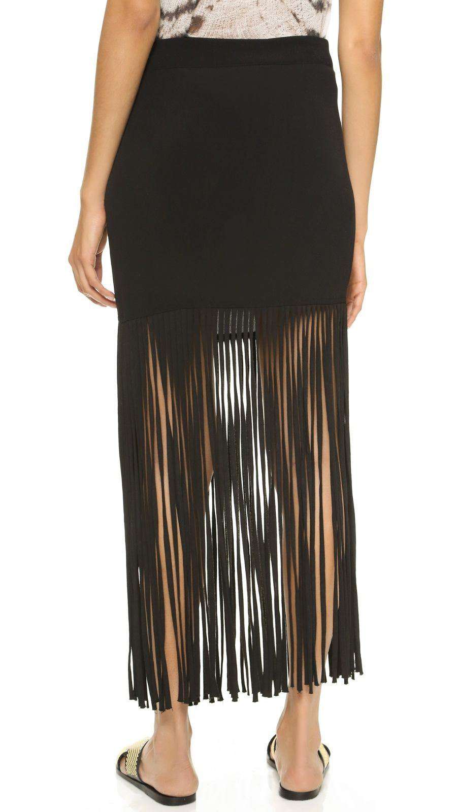 MONROW CREPE FRINGE SKIRT SMALL