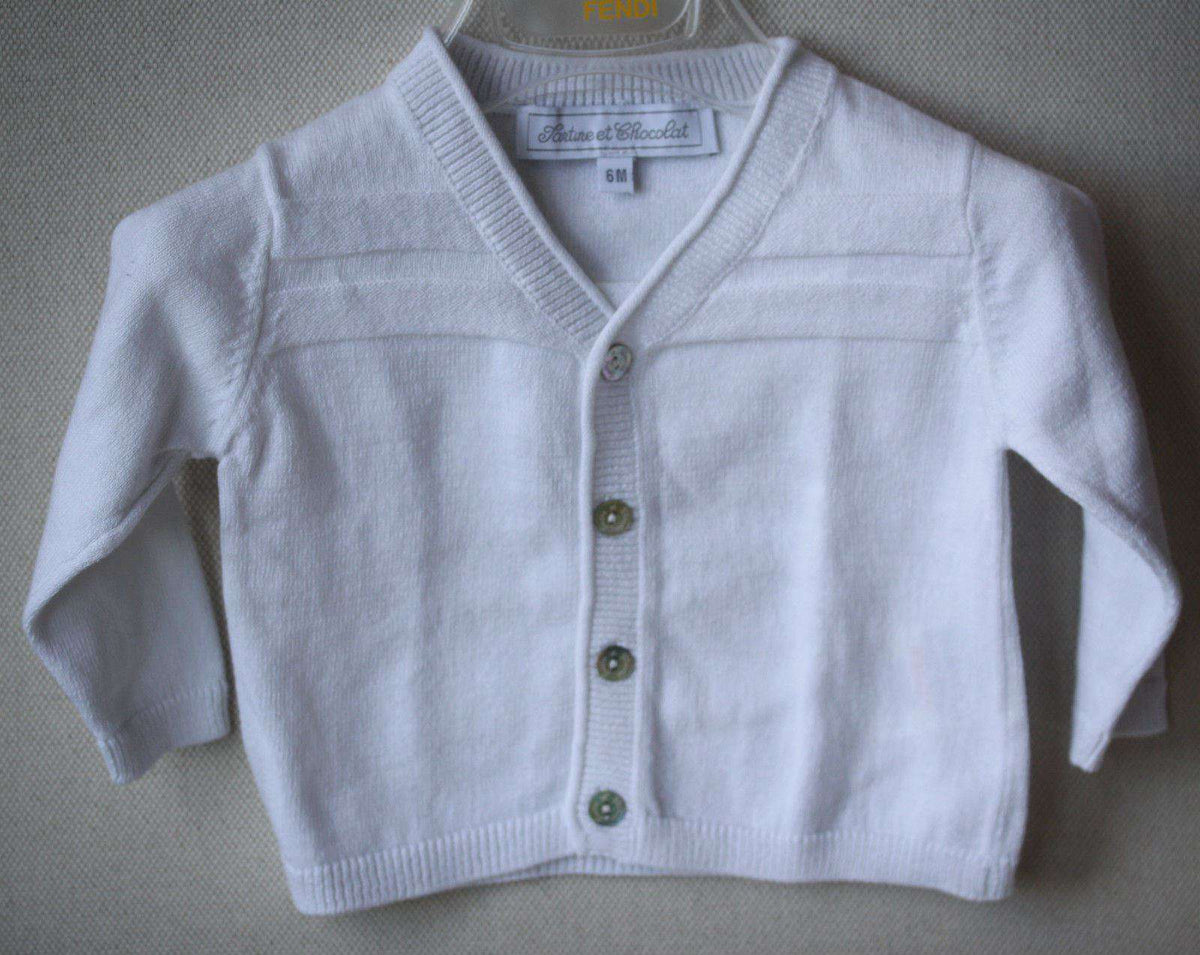 TARTINE ET CHOCOLAT WHITE COTTON BABY CARDIGAN 6 MONTHS