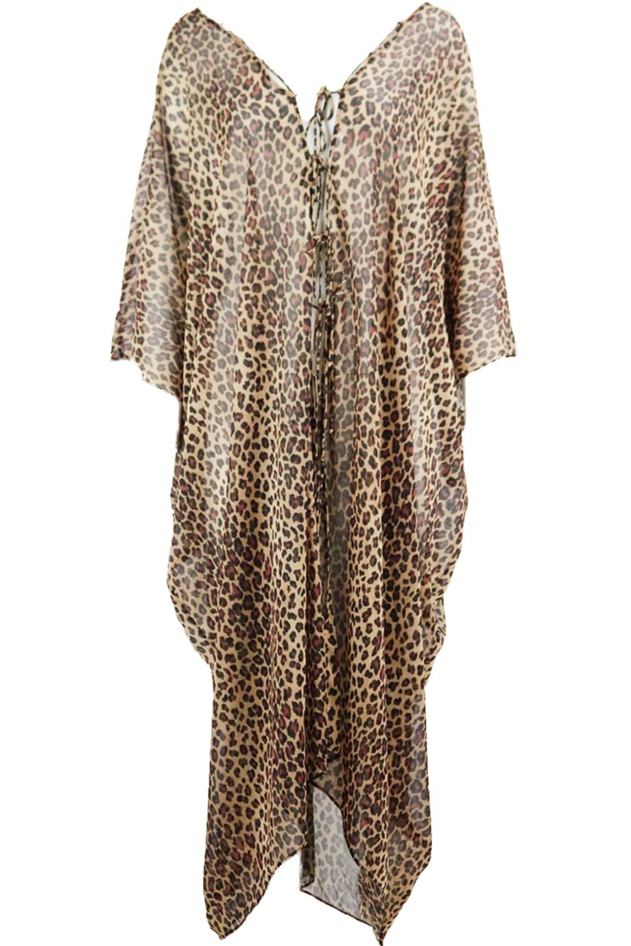 JONATHAN SIMKHAI LEOPARD PRINT CREPE KAFTAN SMALL