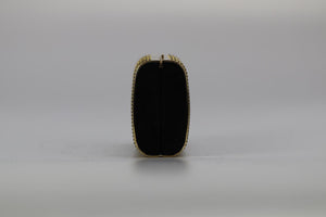 STARK CRYSTAL EMBELLISHED SUEDE AND GOLD TONE CLUTCH