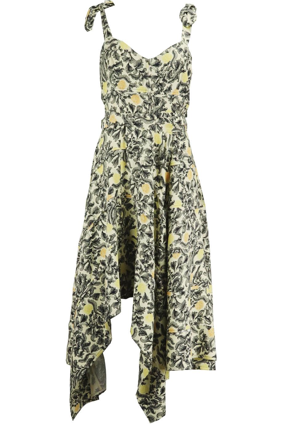 PROENZA SCHOULER ASYMMETRIC FLORAL PRINT CREPE MIDI DRESS US 8 UK 12
