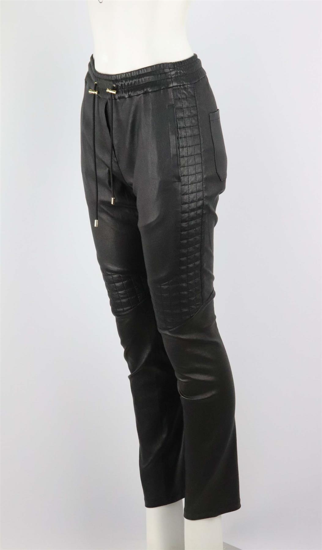 BALMAIN STRETCH LEATHER BIKER PANTS FR 34 UK 6