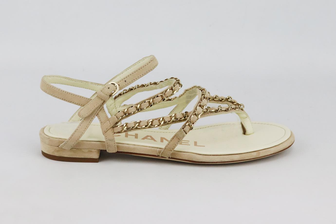 CHANEL CHAIN DETAILED SUEDE SANDALS EU 38 UK 5 US 8