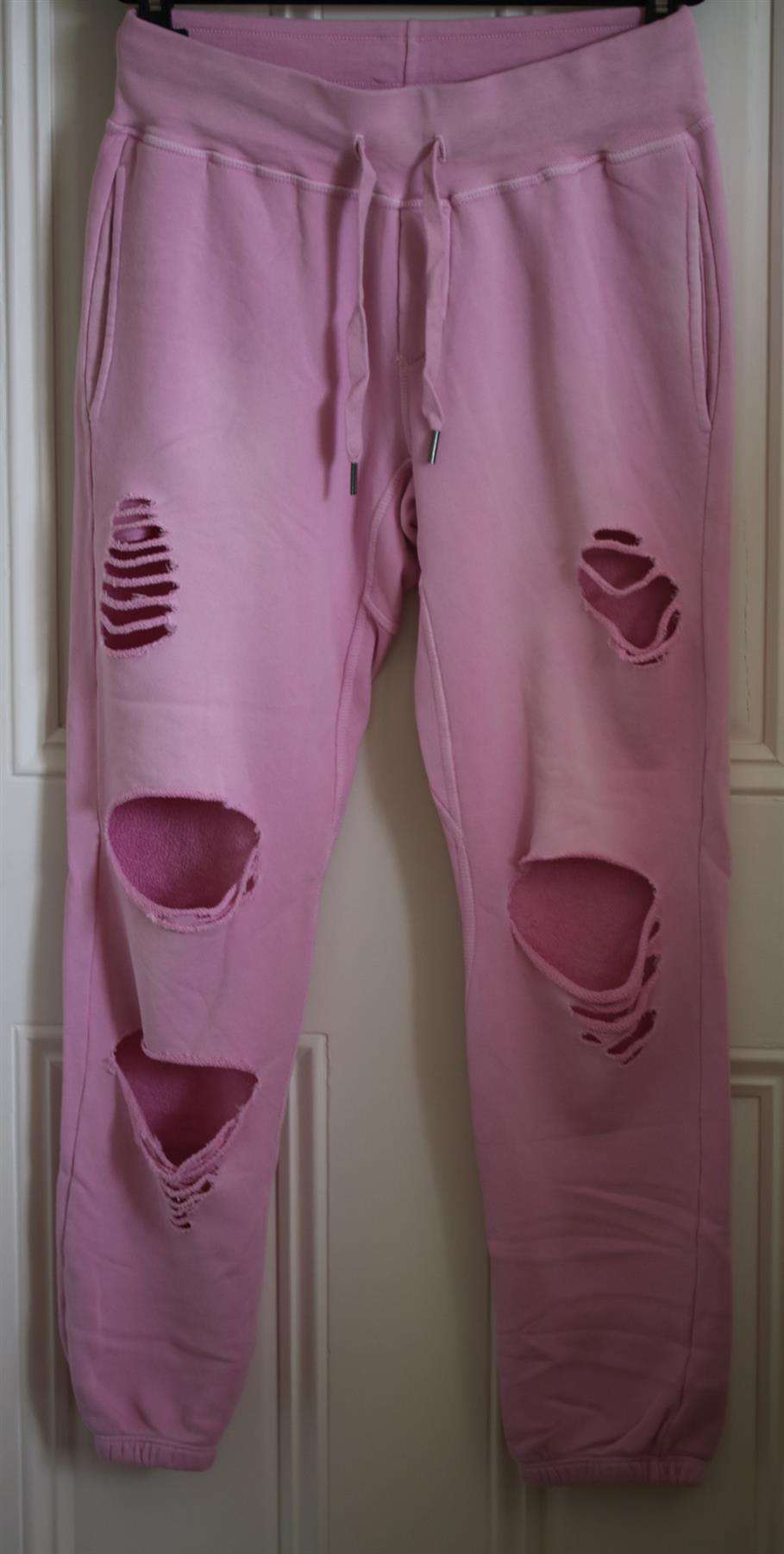 NSF SAYDE DISTRESSED COTTON JERSEY TRACK PANTS SMALL