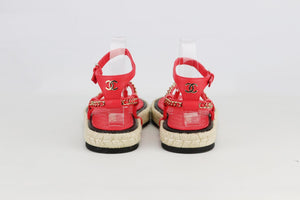 CHANEL 2021 CC DETAILED CHAIN AND LEATHER ESPADRILLE SANDALS EU 38 UK 5 US 8