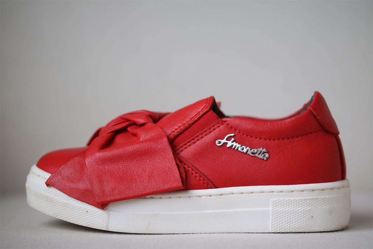 SIMONETTA GIRLS RED LEATHER SLIP-ON SHOES EU 26 UK 8.5