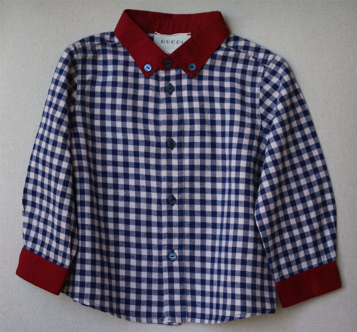 GUCCI BABY BOYS BLUE CHECKED SHIRT 9-12 MONTHS