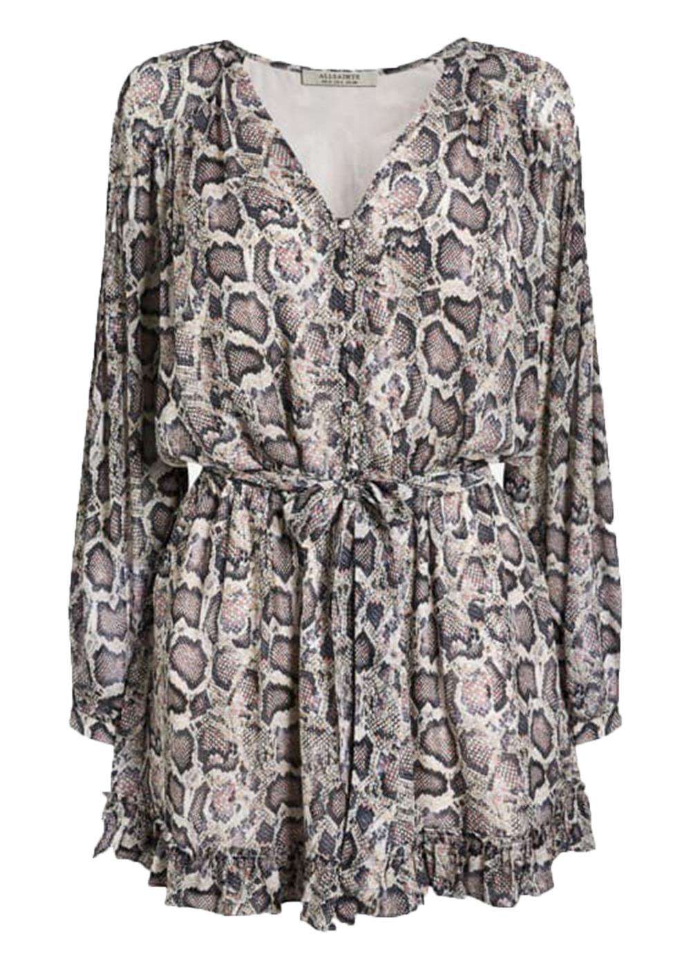 ALL SAINTS KAYLEE SNAKE PRINT CREPE PLAYSUIT UK 14
