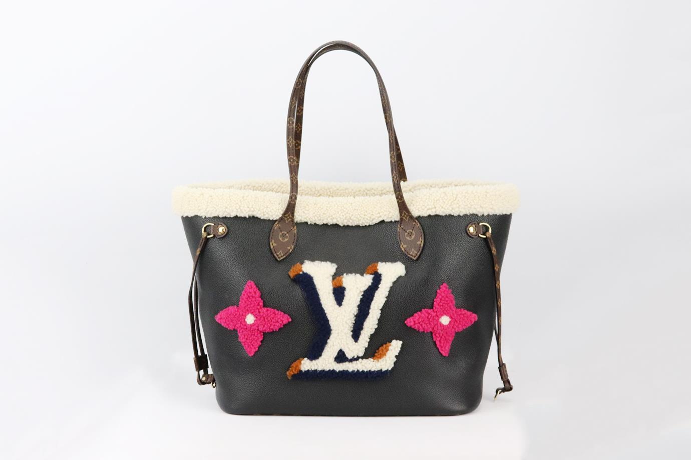 Louis Vuitton Black Monogram Teddy Shearling Neverfull MM Tote Bag Leather  ref.677123 - Joli Closet