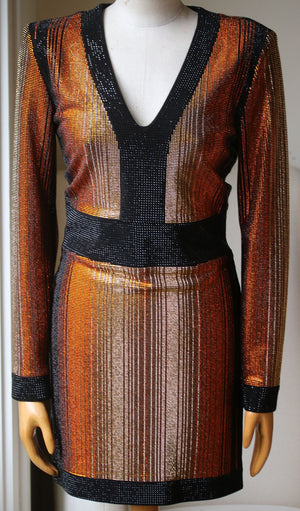 BALMAIN CRYSTAL EMBELLISHED V NECK MINI DRESS FR 40 UK 12