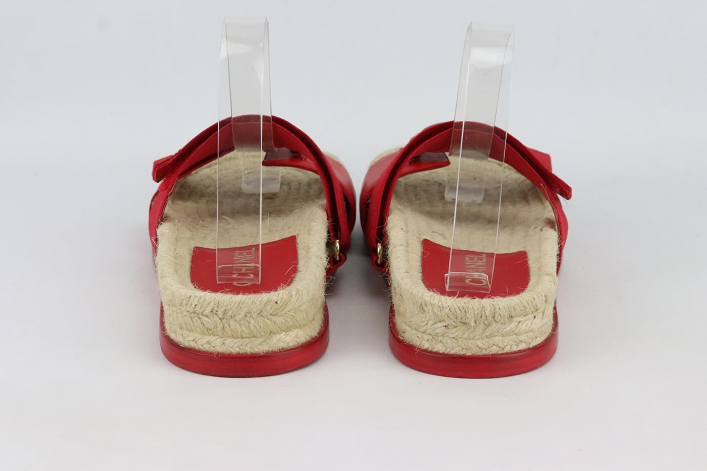CHANEL 2019 LOGO DETAILED LEATHER ESPADRILLE SLIDES EU 38 UK 5 US 8