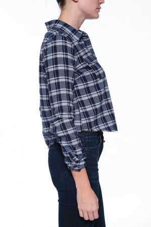 ELIZABETH AND JAMES BUCKLEY PLAID FRAYED HEM SHIRT SMALL