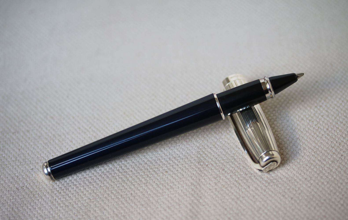 S.T. DUPONT TWIST BALLPOINT LACQUER AND SILVER PLATED PEN