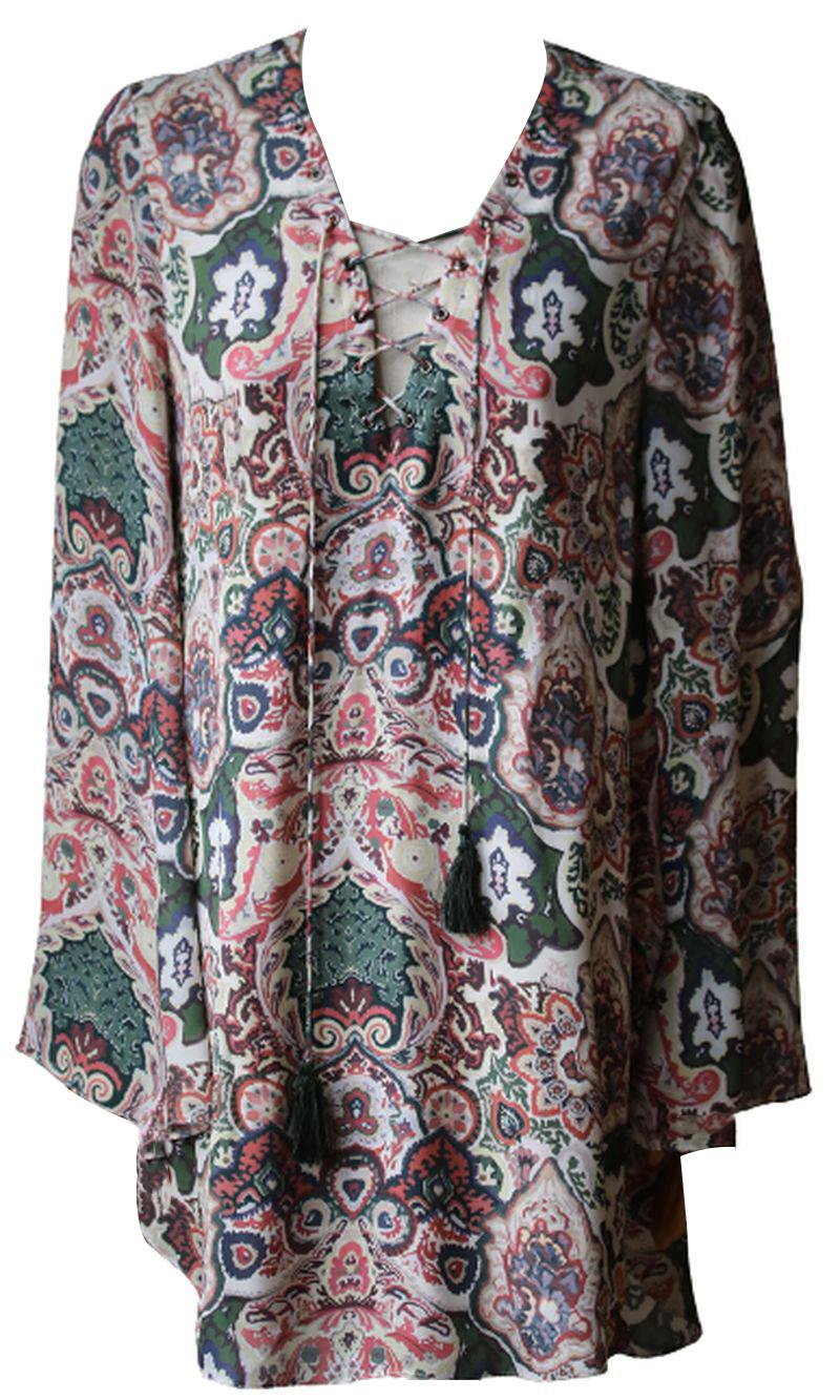 HAUTE HIPPIE LACE UP SILK DRESS MEDIUM