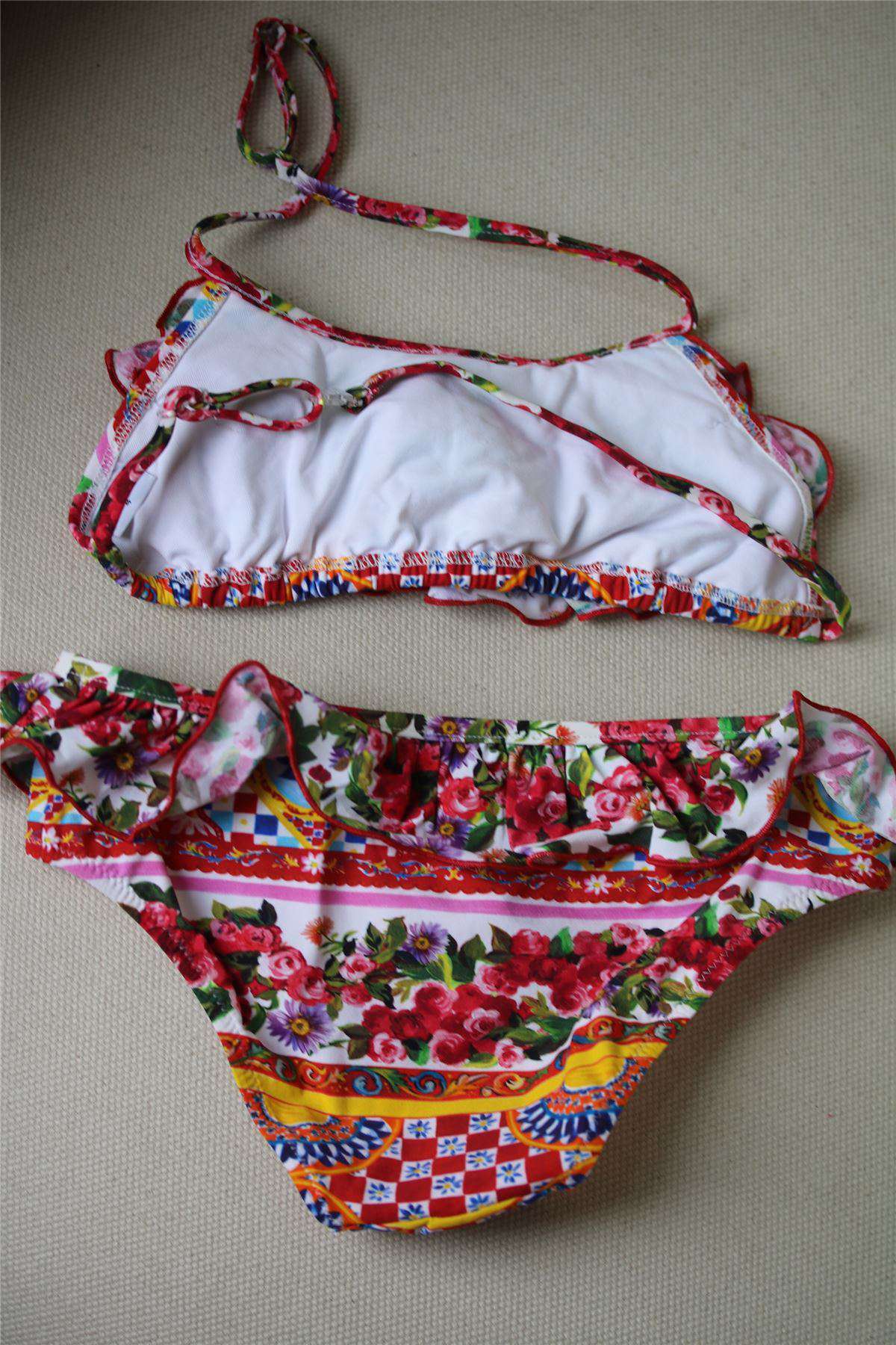 DOLCE & GABBANA GIRLS CARRETTO CON ROSE PRINT BIKINI 4 YEARS