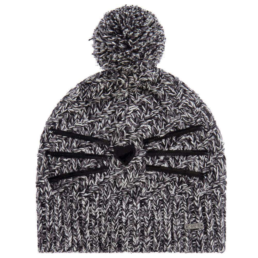 KARL LAGERFELD KIDS GIRLS BLACK COTTON KNITTED HAT 52CM 4-6 YEARS