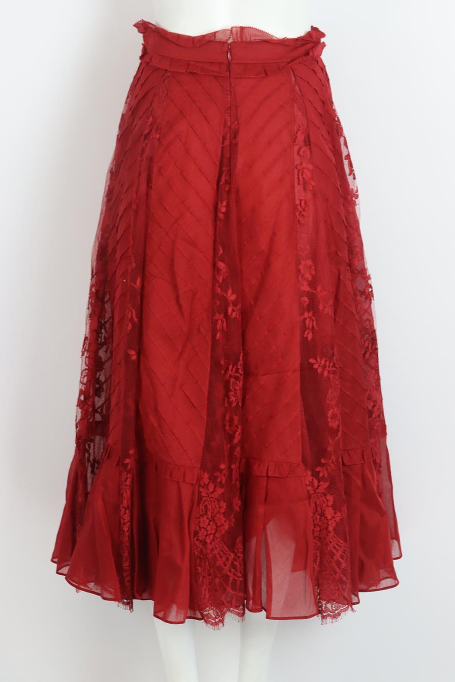 VALENTINO LACE PANELED COTTON MIDI SKIRT US 4 UK 8