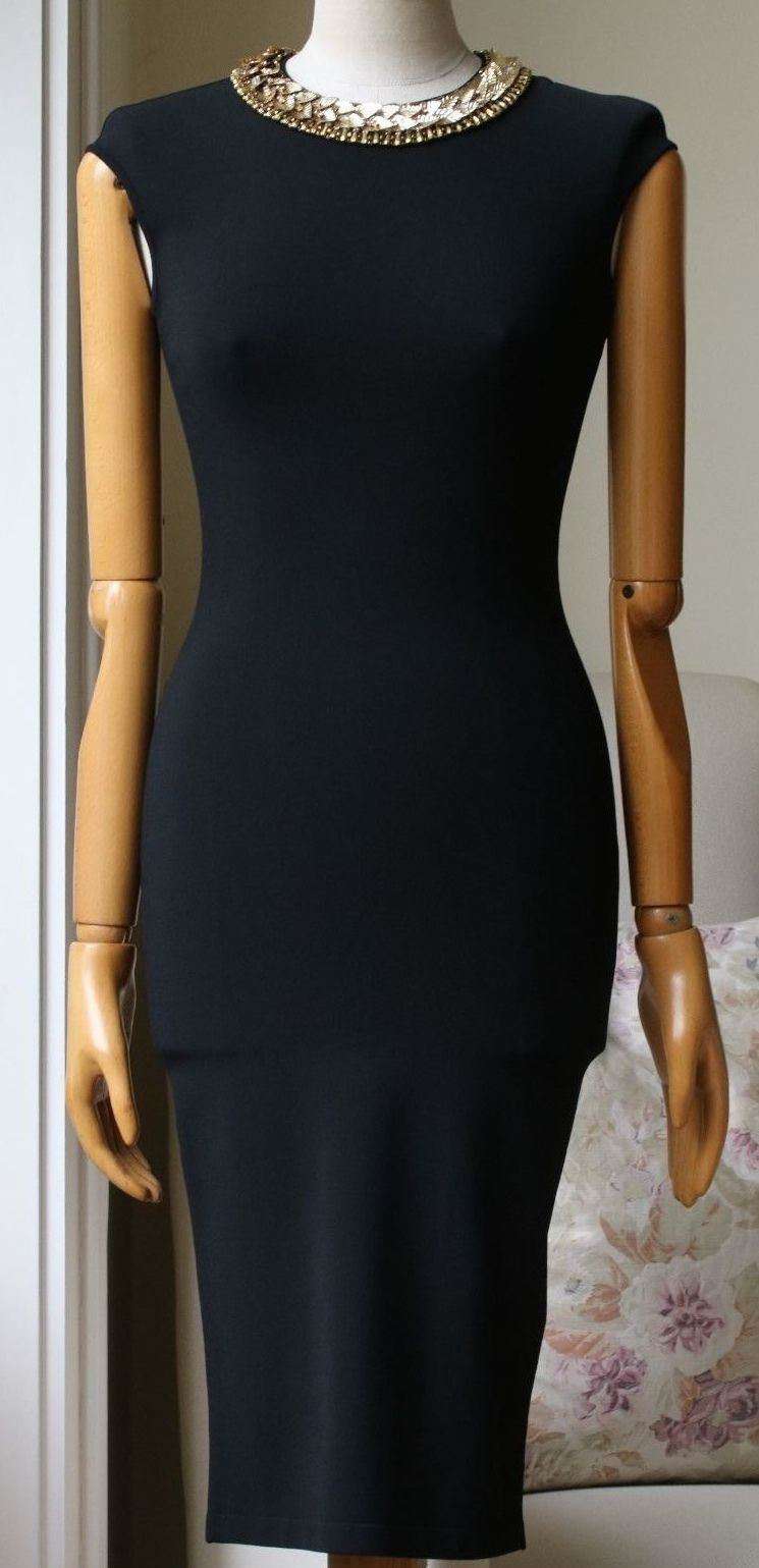 ALEXANDER MCQUEEN GOLD LEAF EMBELLISHED NECKLINE BODYCON DRESS XSMALL