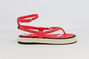 CHANEL 2021 CC DETAILED CHAIN AND LEATHER ESPADRILLE SANDALS EU 38 UK 5 US 8