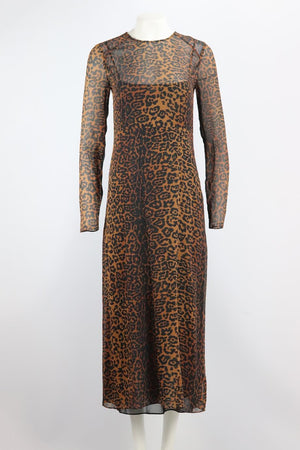 KSUBI LEOPARD PRINT SILK MIDI DRESS SMALL