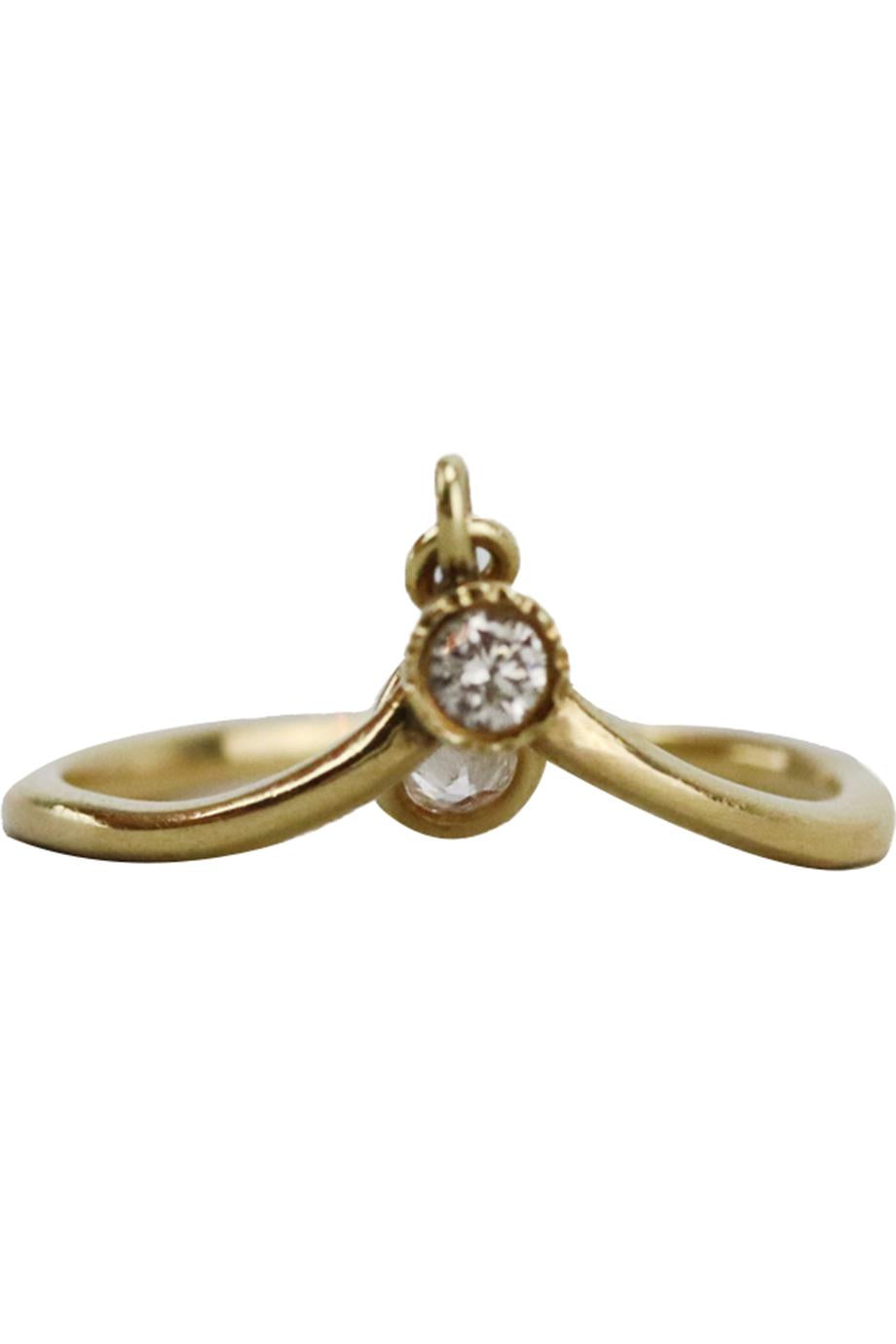 JACQUIE AICHE 14K YELLOW GOLD TEARDROP DIAMOND SHAKER V RING 15 MM