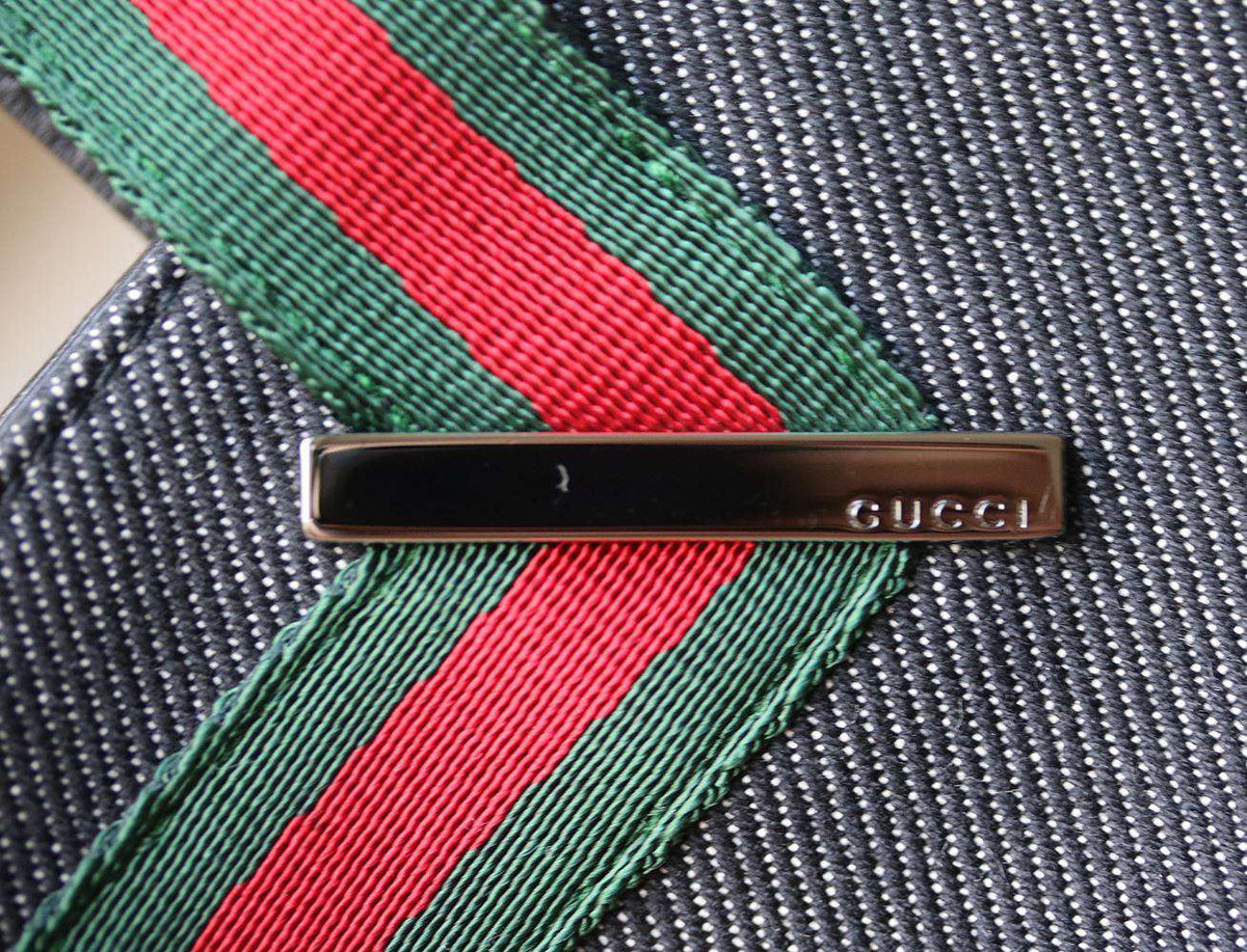 GUCCI STRIPE DENIM AND LEATHER MINI HANDBAG