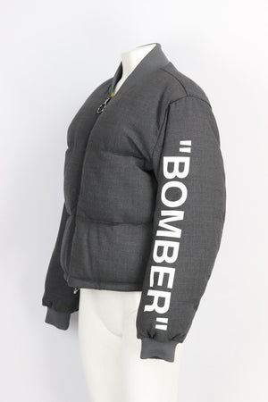 OFF-WHITE C/O VIRGIL ABLOH PRINTED QUILTED PADDED WOOL BOMBER JACKET IT 42 UK 10
