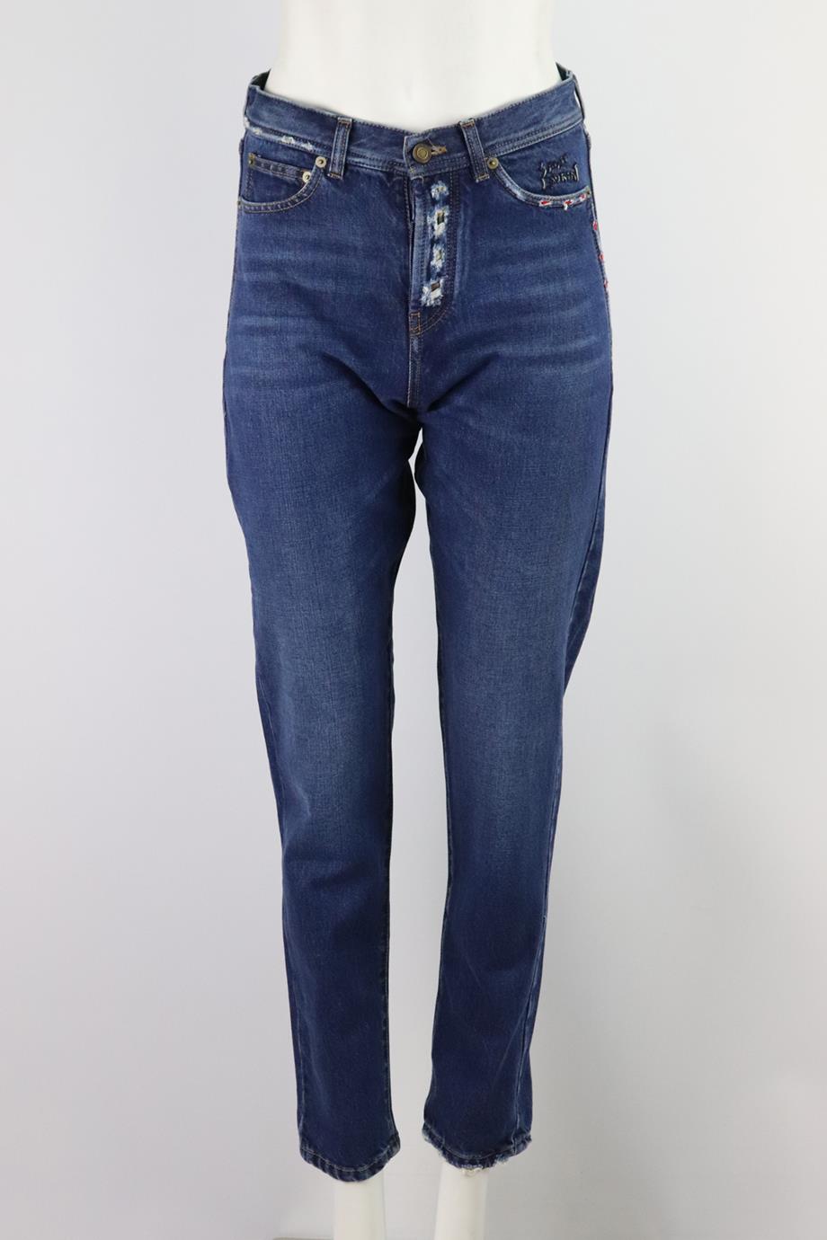 SAINT LAURENT EMBROIDERED HIGH RISE STRAIGHT LEG JEANS W27 UK 8/10