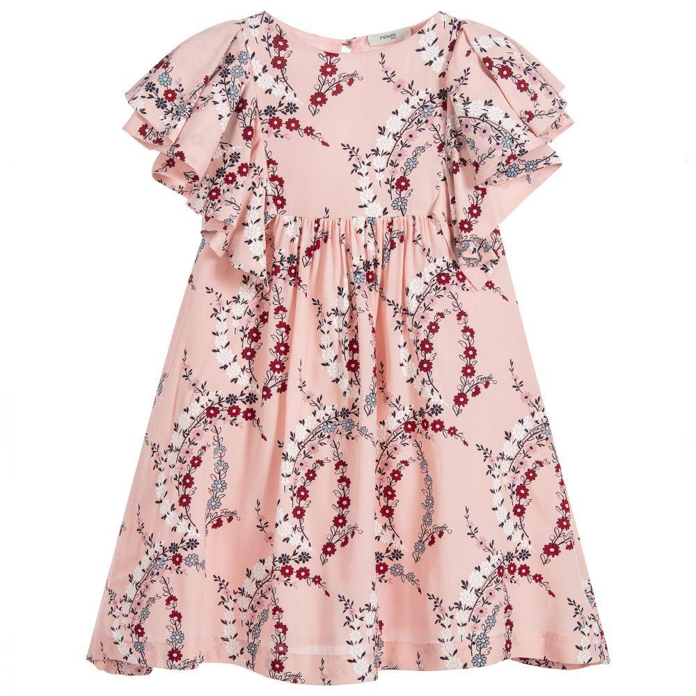 FENDI KIDS GIRLS FLORAL PRINT SILK CREPE DRESS 5 YEARS