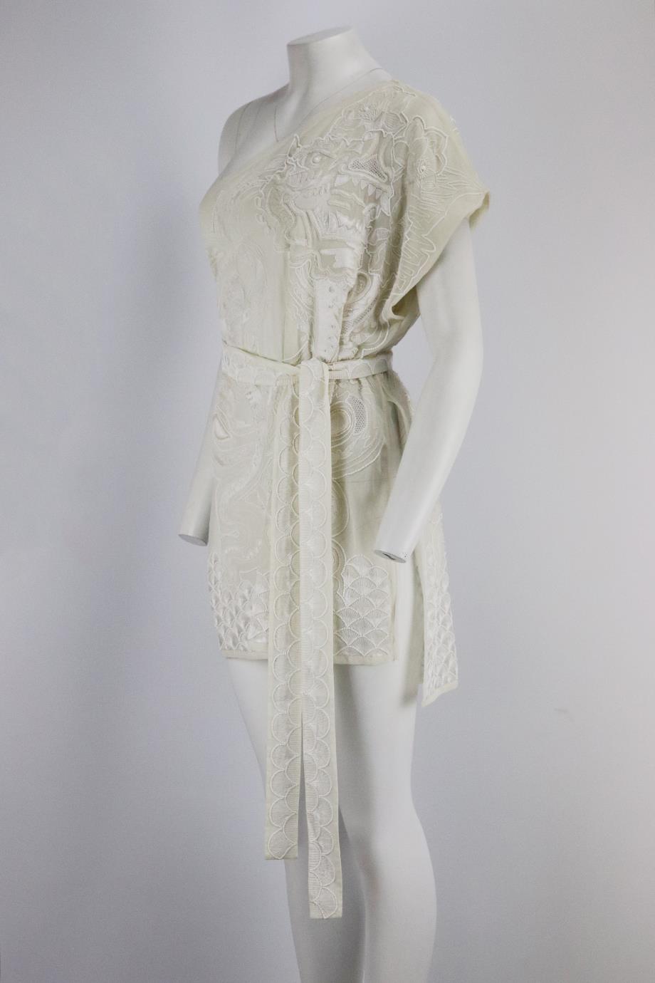 EMILIO PUCCI ONE SHOULDER EMBELLISHED COTTON VOILE DRESS UK 8